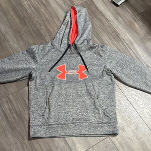 Under Armour Heather Gray Hoodie withpink/coral Accent. Mens size Medium.